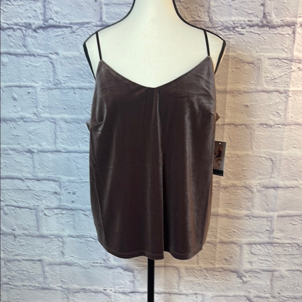 Trendy NWT Sofia by Sofia Vergara Brown Velvet Sleeveless Camisole Top Size L